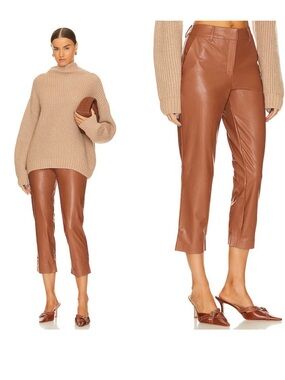 Commando Faux Leather 7/8 Trousers Cocoa Brown Cropped Stretch $188 Excellent S